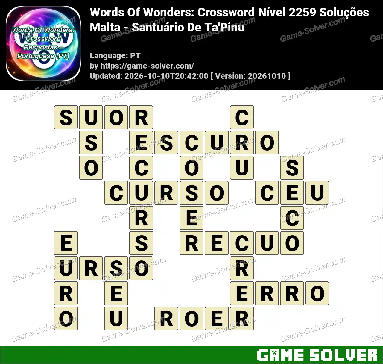 Words Of Wonders: Crossword Nível 2259 Soluções – Malta – Santuário De Ta’Pinu